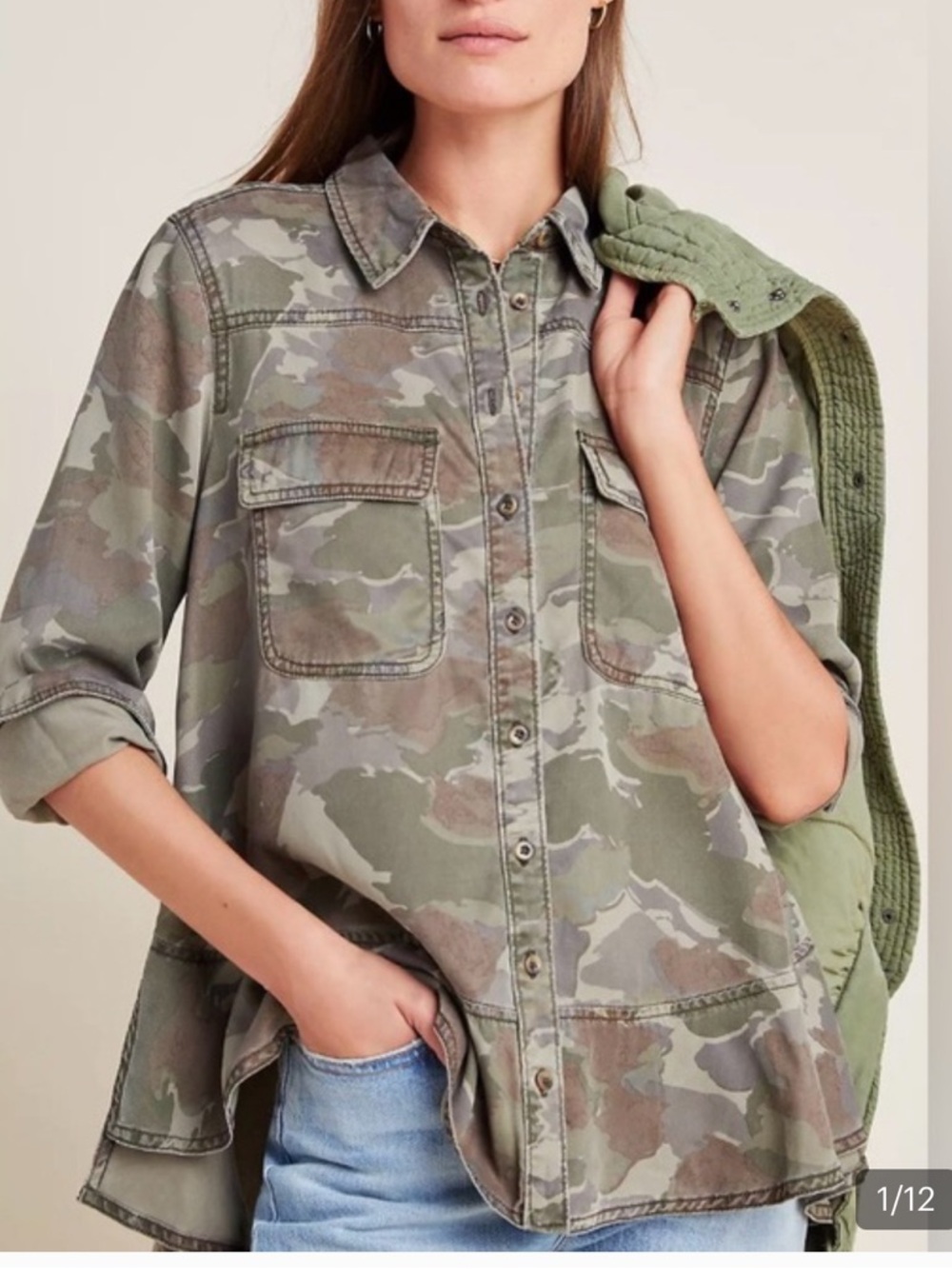 Anthropologie Olive Green Camouflage Utility Top
